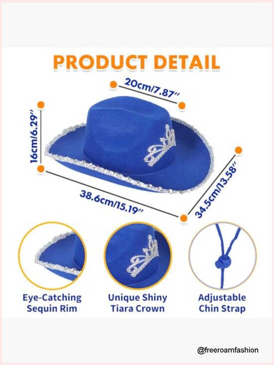 Sequin Cowgirl Cowboy Hat - Sparkly Tiara Crown Denim main image 5
